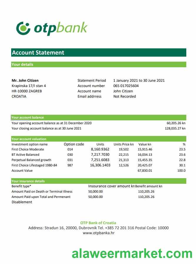 Croatia OTP Bank statement easy to fill template in Excel and PDF format